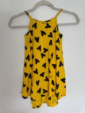 Dot Australia Yellow Heart Print Spaghetti Strap asymmetrical Dress 💯 cotton